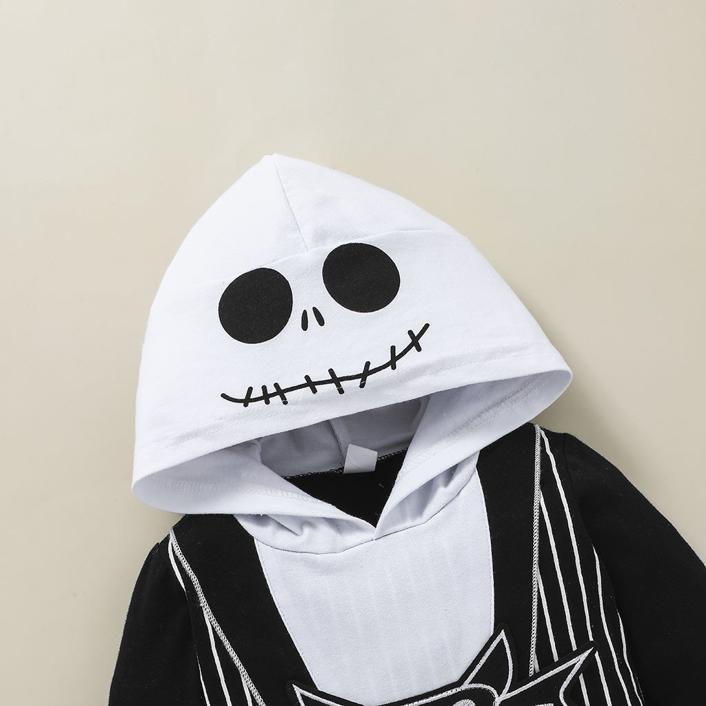 Baby Skeleton Halloween Jumpsuit — Hooded, Sizes 70–120