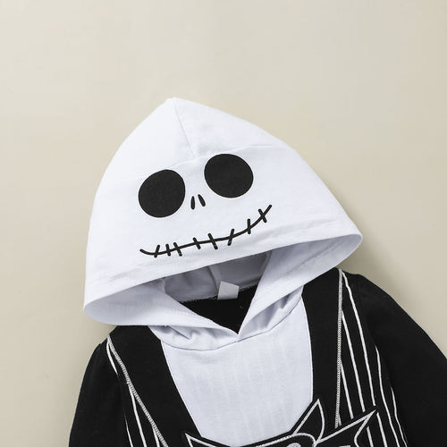 Baby Skeleton Halloween Jumpsuit — Hooded, Sizes 70–120