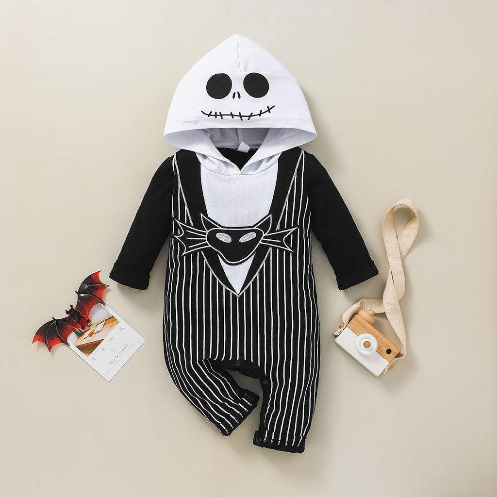Baby Skeleton Halloween Jumpsuit — Hooded, Sizes 70–120
