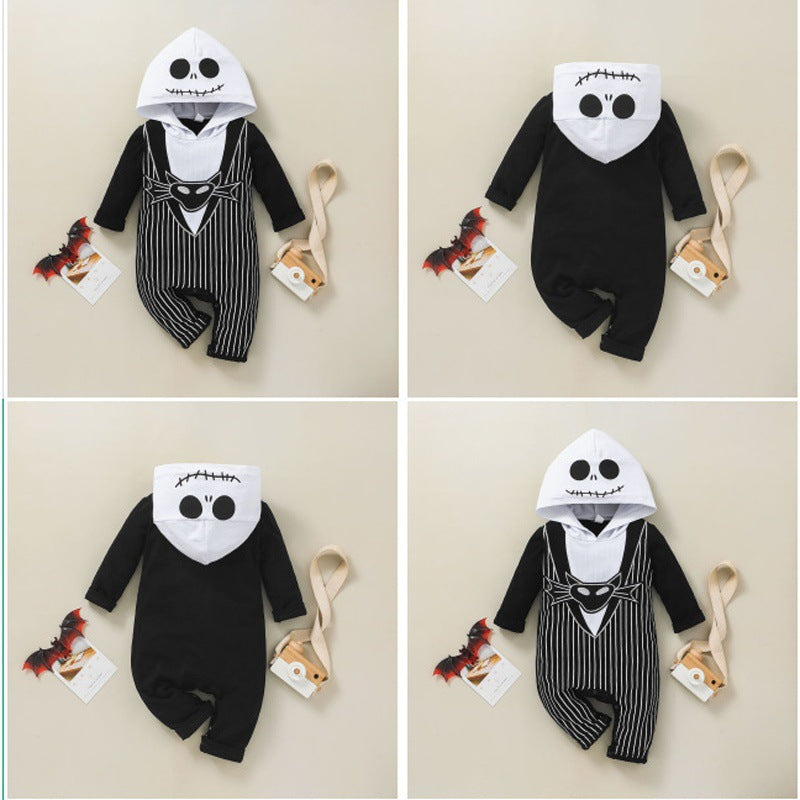 Baby Skeleton Halloween Jumpsuit — Hooded, Sizes 70–120