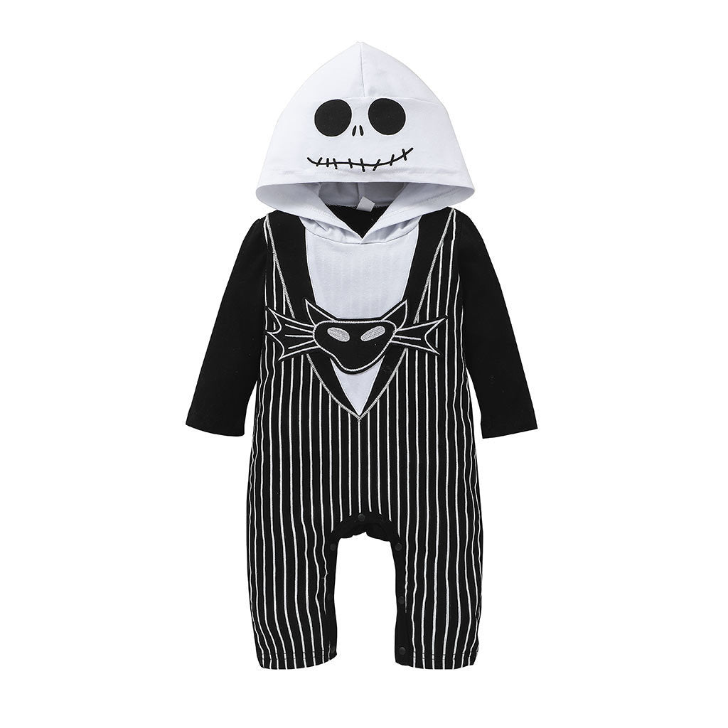 Baby Skeleton Halloween Jumpsuit — Hooded, Sizes 70–120